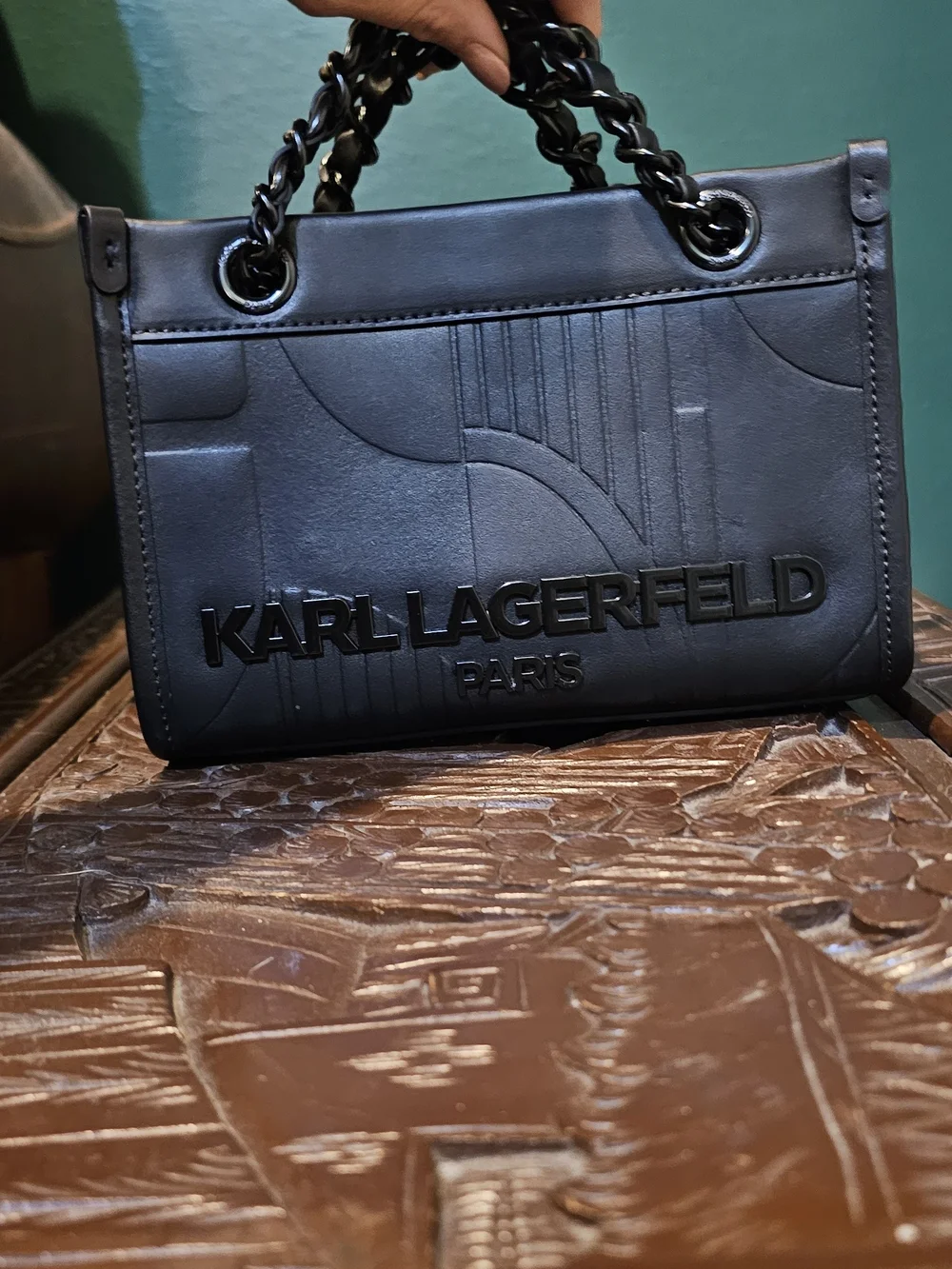 Karl Lagerfeld Black Leather Chain-Handle Shoulder Bag